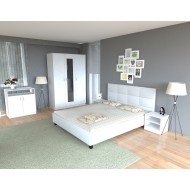 Dormitor Soft Alb cu pat tapitat alb pentru saltea 160x200 cm Dormitor Soft Alb cu pat tapitat alb pentru saltea 160x200 cm